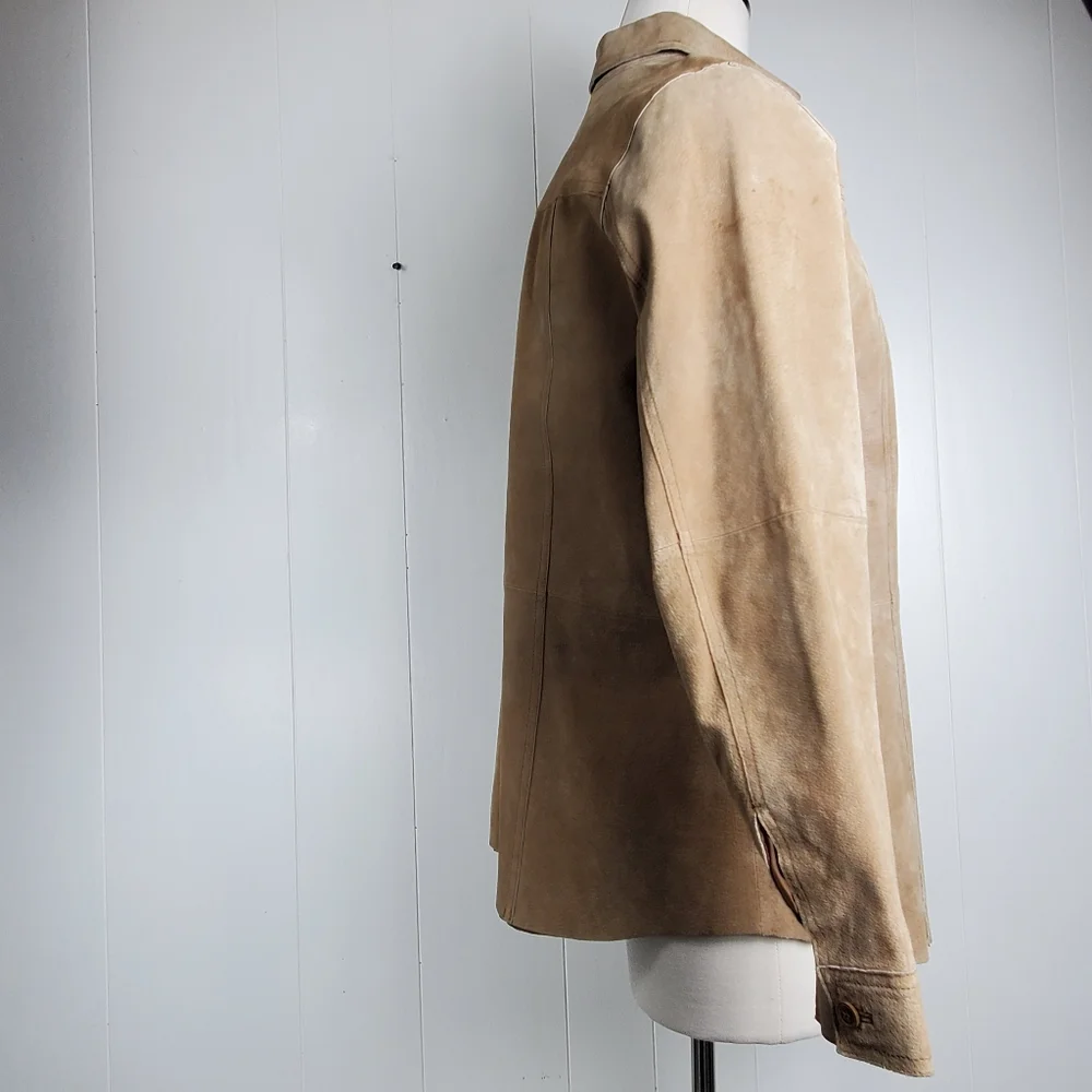 Suede Leather Nygard Collection tan shacket size 16